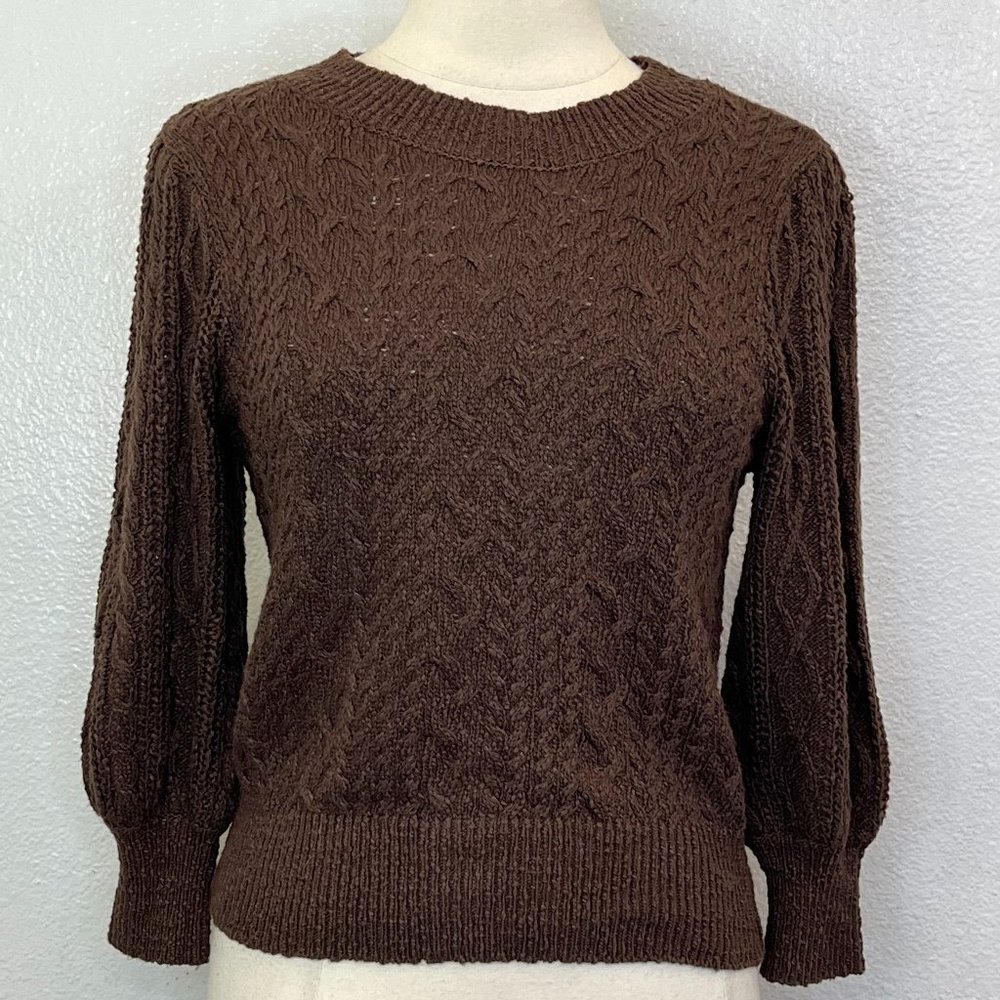 FREE PEOPLE Villa Cable-Knit Bubble Bath Sweater in Brown Size XS